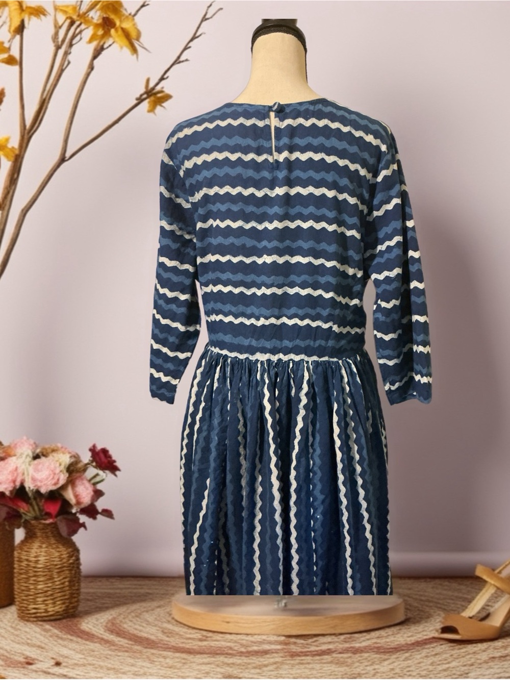 Indophilia Blue White Cotton Midi Dress Size 47 Approx 2X 18W - Picture 2 of 10